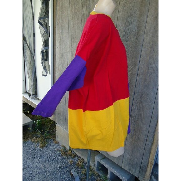 NOS Vtg 80s Shirt Colorblock Red Green Purple One Size 100% Cotton - Picture 3 of 10